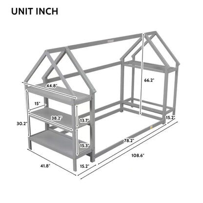 House Frame Platform Bed with Storage Gray
