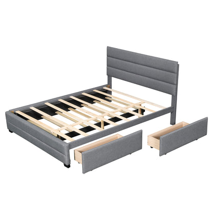 Queen Upholstered Bed with Trundle Gray