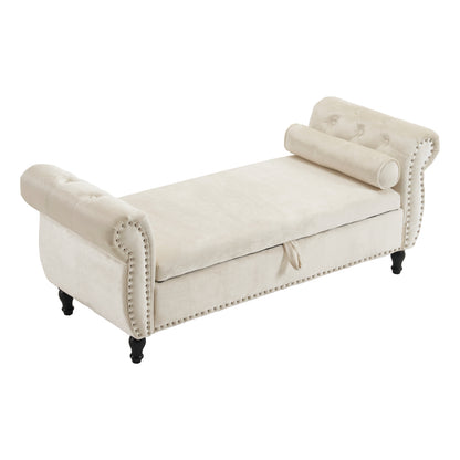 Velvet Storage Ottoman Bench Gray