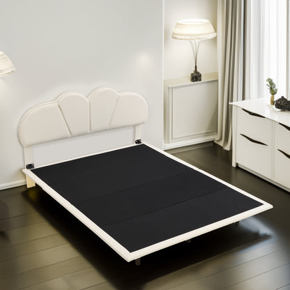 Upholstered Queen Bed with PU Headboard Beige