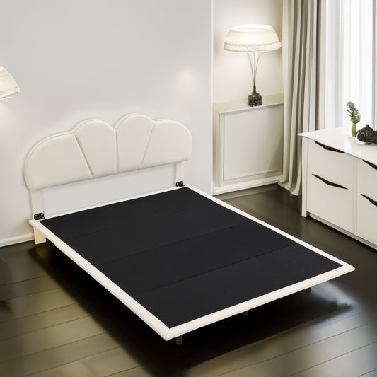 Upholstered Queen Bed with PU Headboard Beige