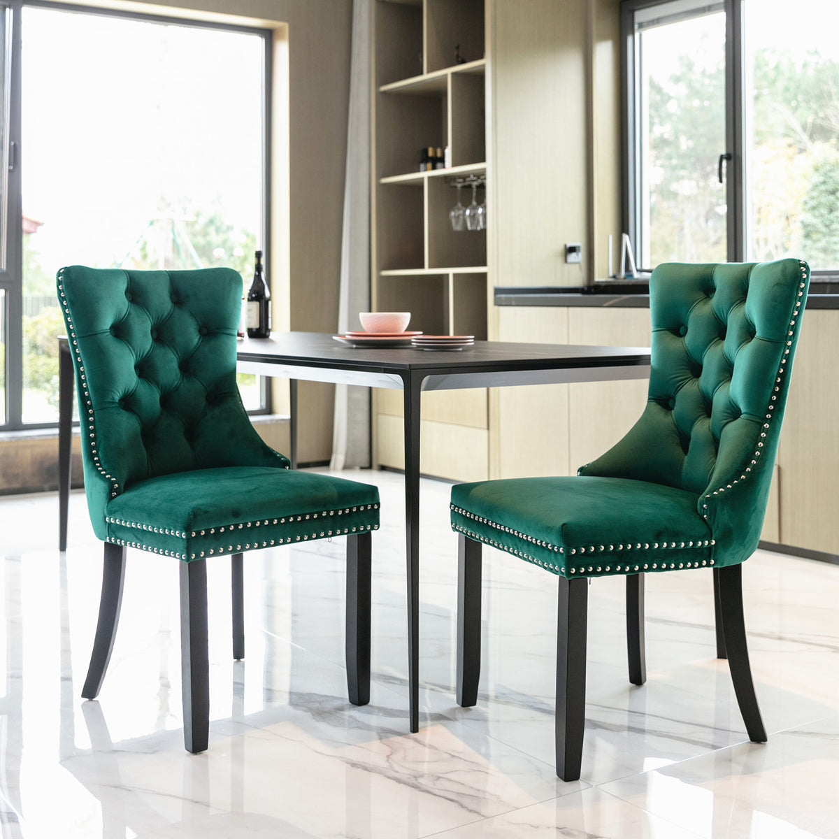 Nikki Tufted Linen Dining Chair Set (2 pcs) – Green