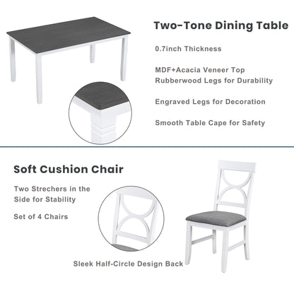 6-Piece Farmhouse Dining Set – Gray & White
