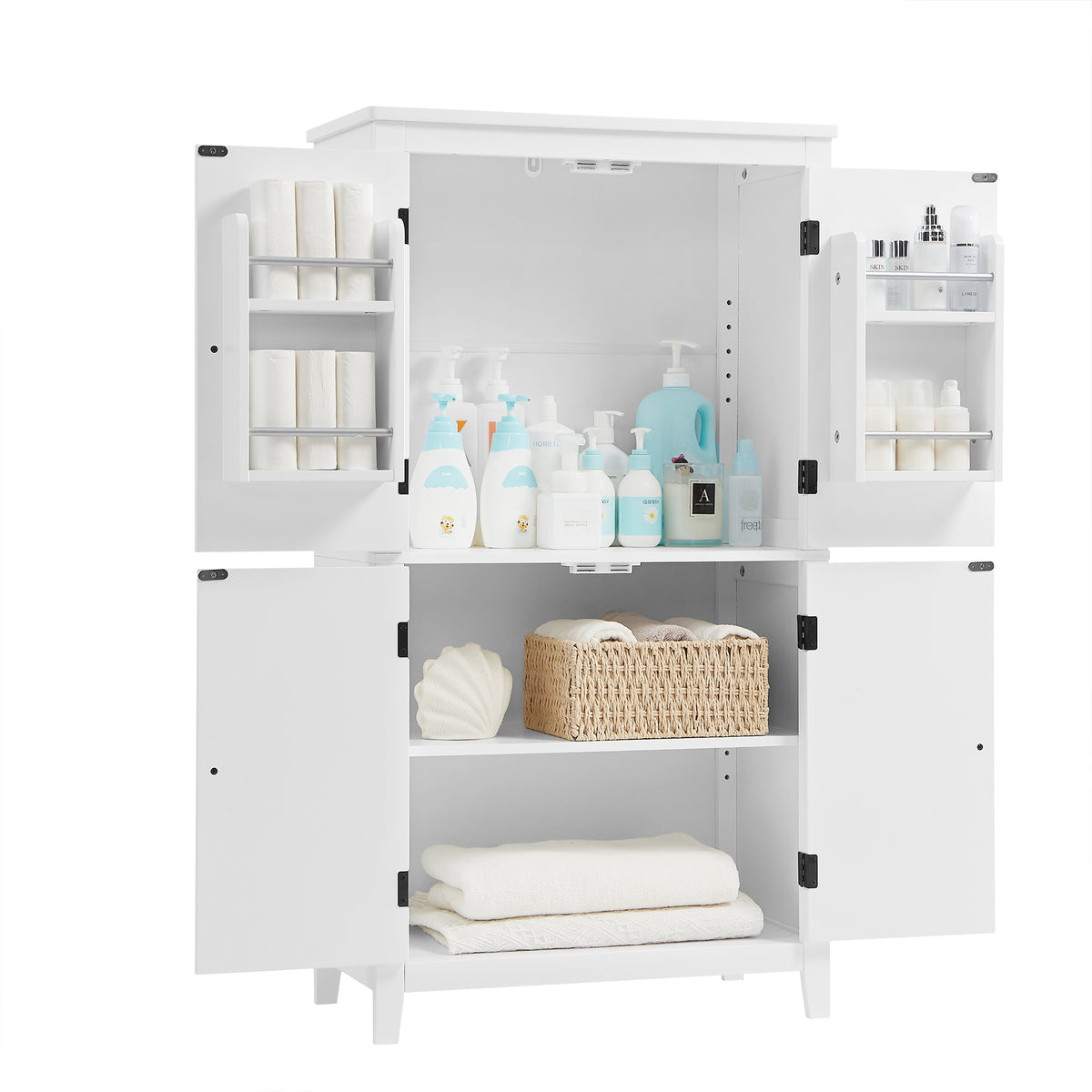 White Bathroom Floor Cabinet Adjustable Shelf