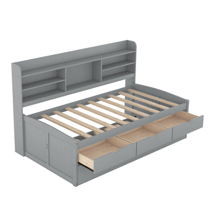 Twin Captain Bed with Storage Drawers Gray