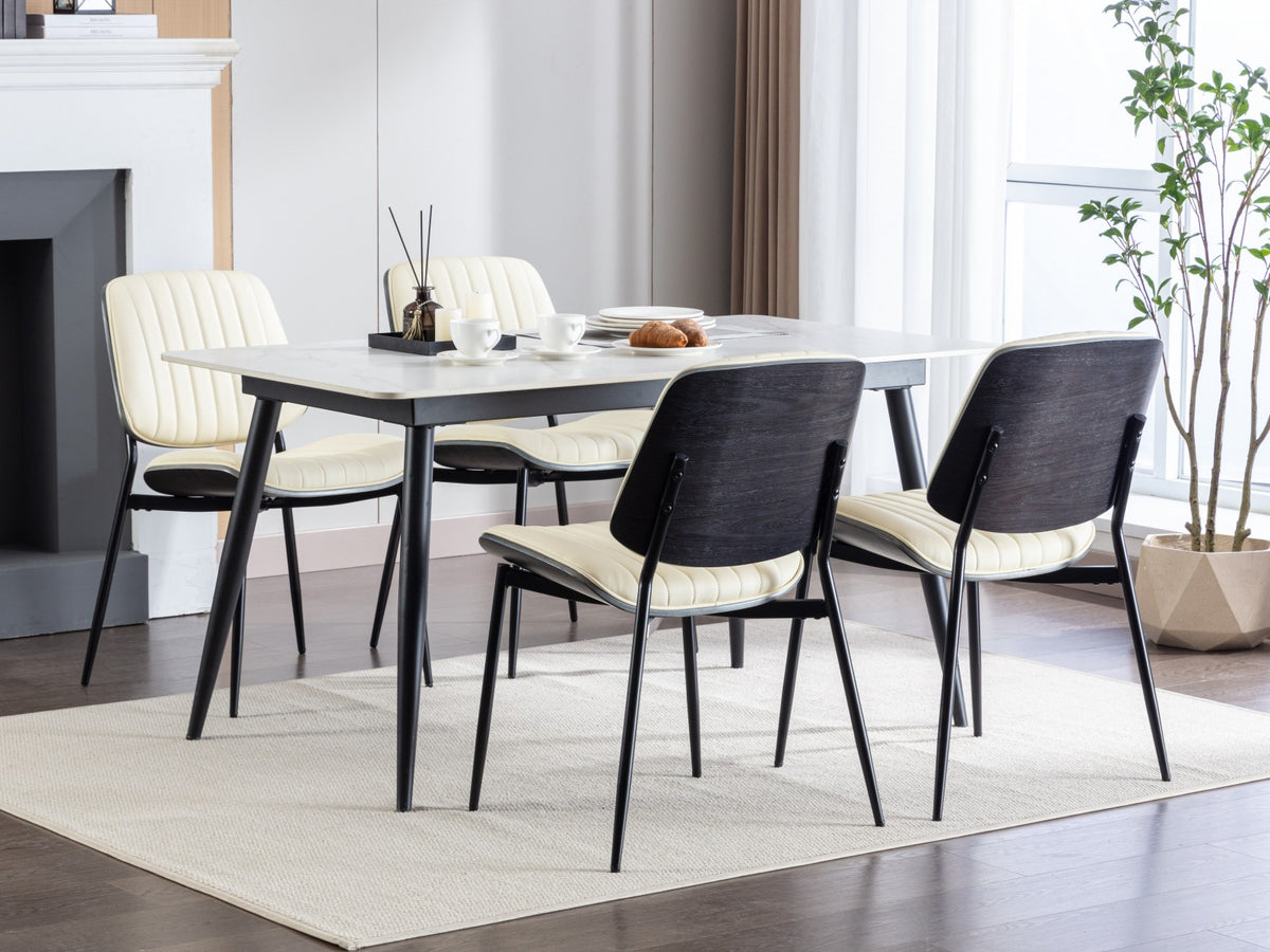 Retro Linen Dining Chairs Set of 2 Beige