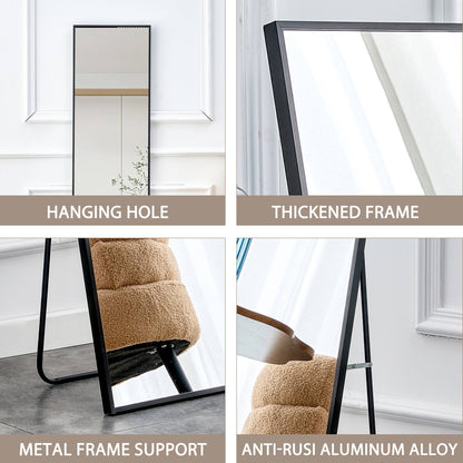 Full-Length Aluminum Mirror 65 x 23 Black Frame