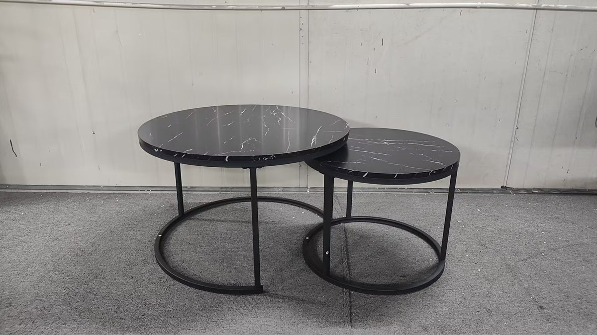 Nesting Coffee Tables Set of 2 Black Marble Top