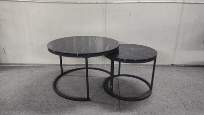 Nesting Coffee Tables Set of 2 Black Marble Top
