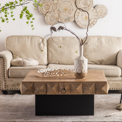 Retro Coffee Table with Drawers and Marble Top