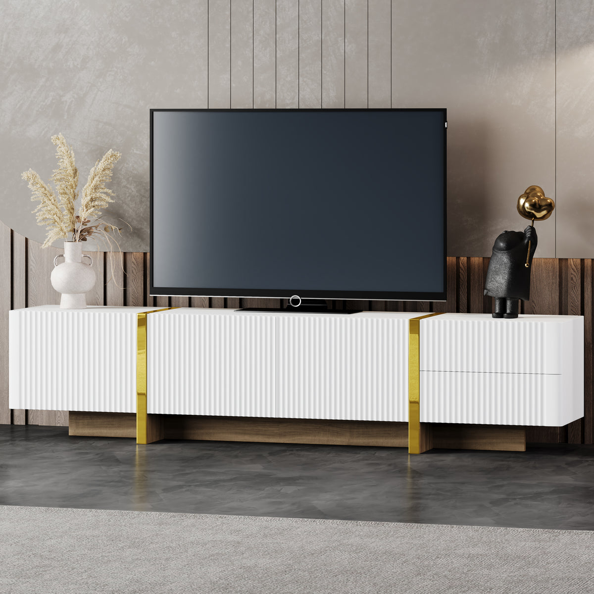 Luxury Fluted TV Stand White