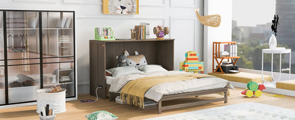 Queen Murphy Bed with Built-In Charging Station – Beige