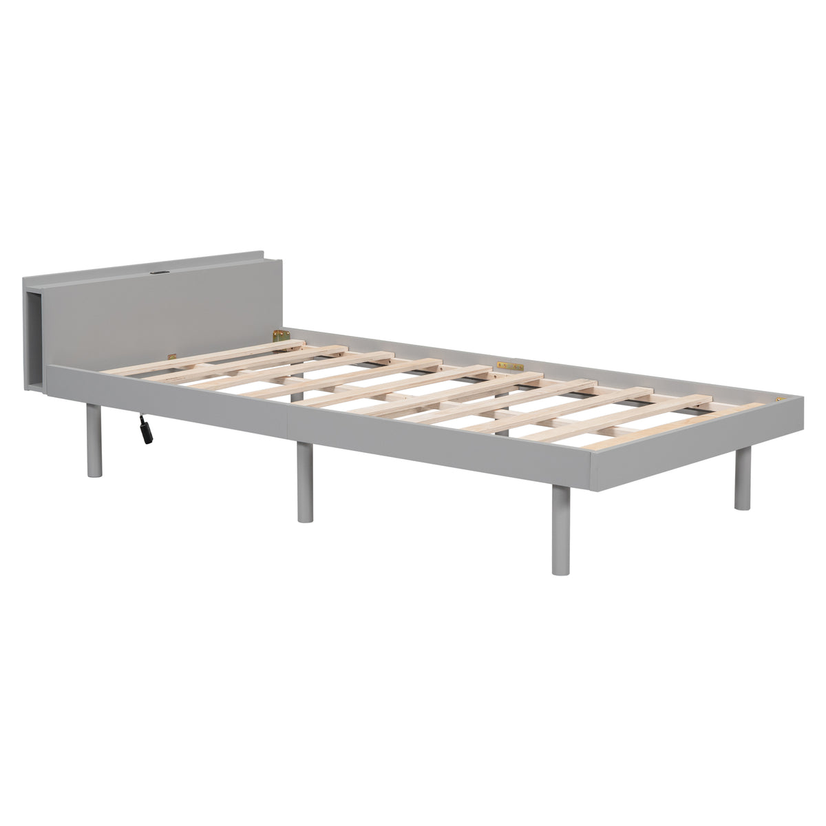 Twin Platform Bed with USB Ports Gray Finish