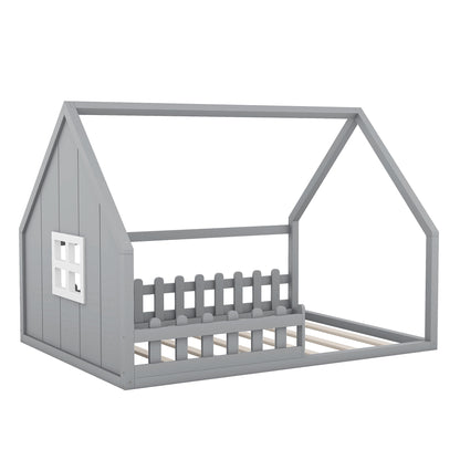 Full House Bed with Window Gray