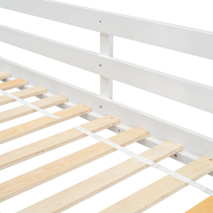 Twin House Bunk Bed with Ladder Pink White