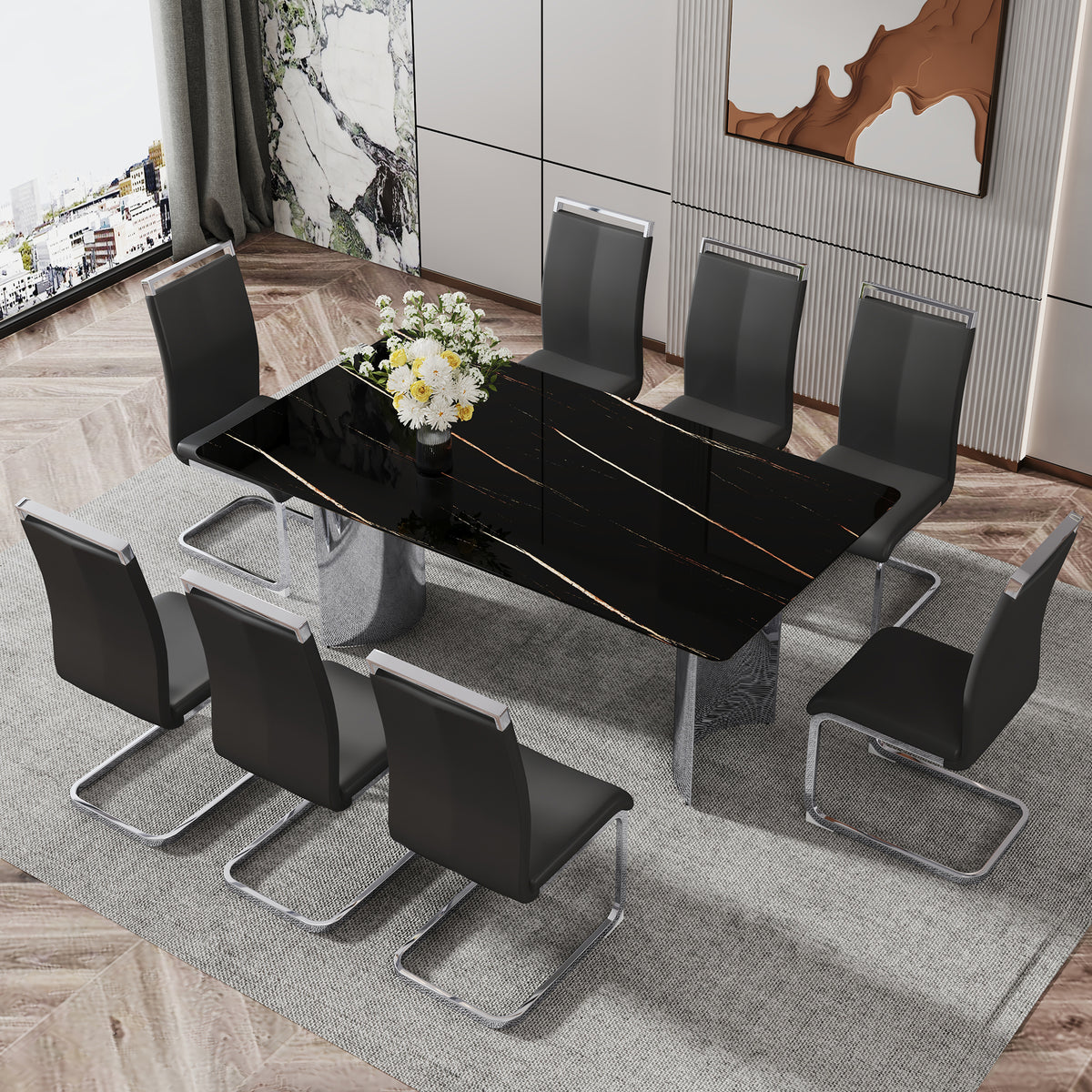 Modern Glass Dining Table Silver Base