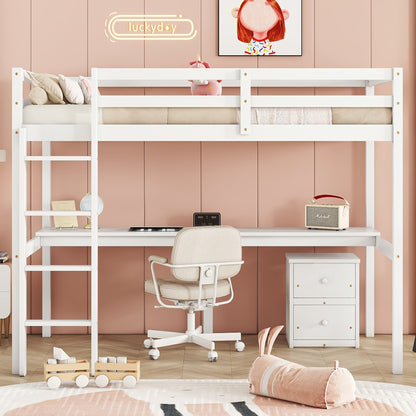 White Twin Loft Bed with Storage & Ladder