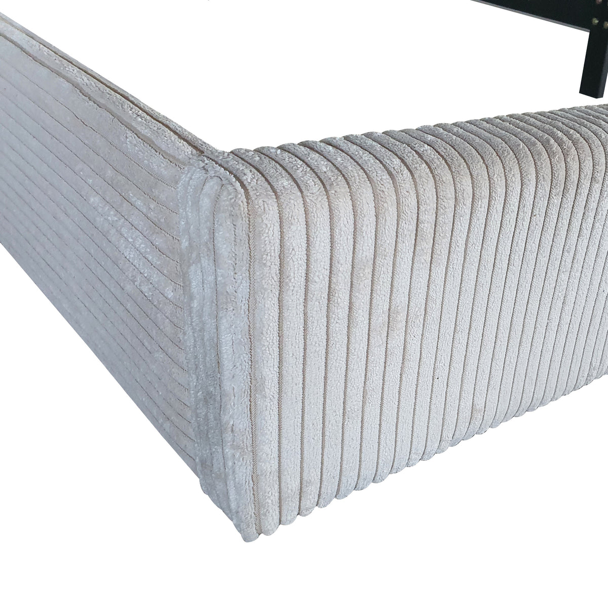 Corduroy Wingback Storage Bed – Beige & White