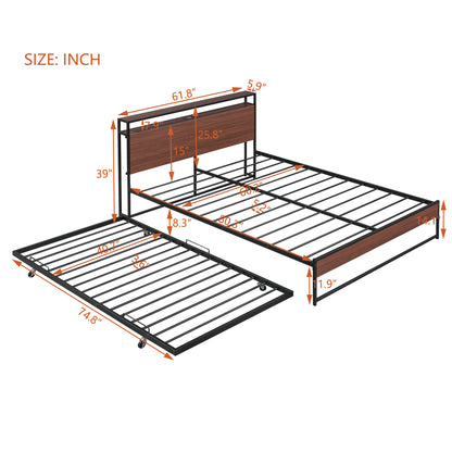 Queen Metal Platform Bed with USB Ports Black