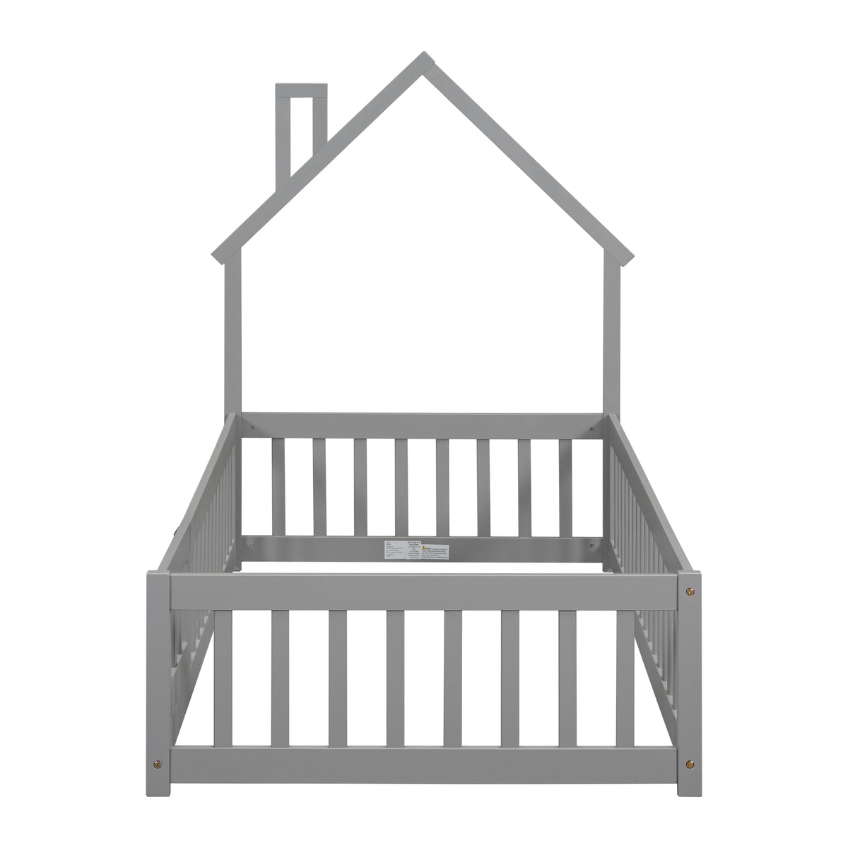 Twin House Bed with Fence Gray