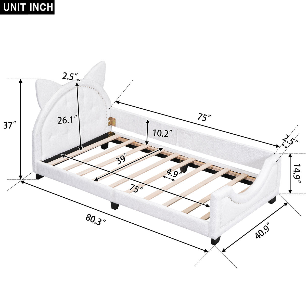 Teddy Fleece Daybed with Carton Headboard White