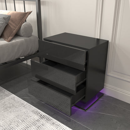 3-Drawer LED Bedside Table