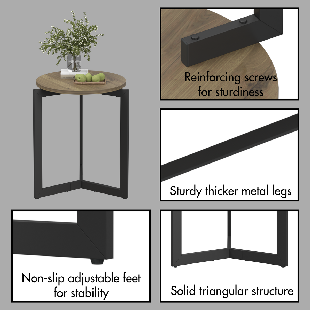 Round Metal Frame Side Table Brown Finish