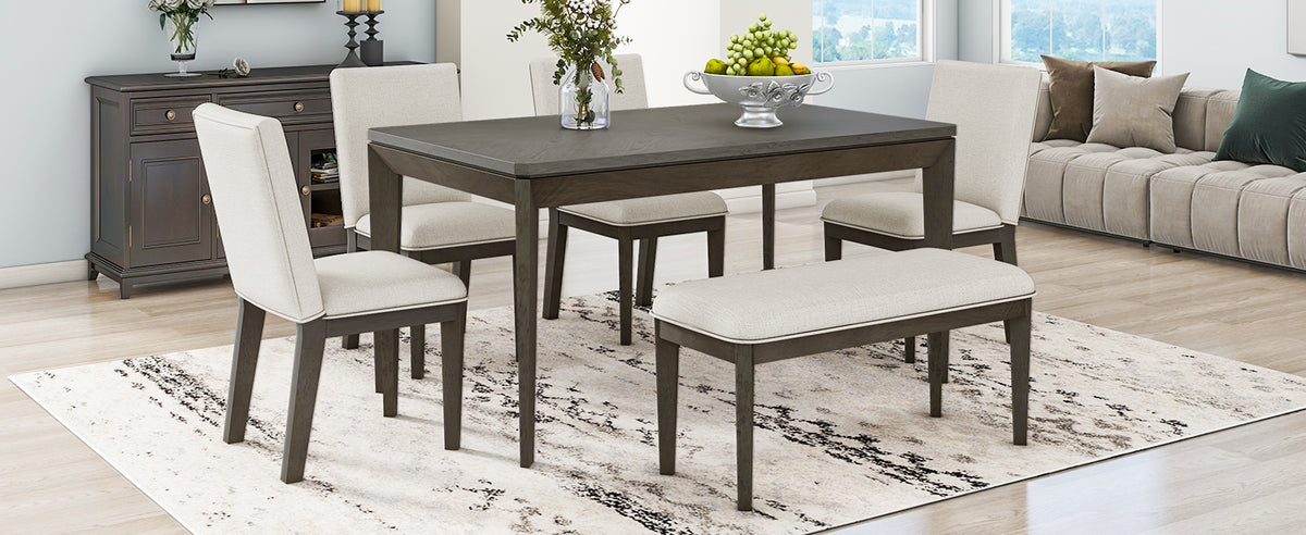 6-Piece Farmhouse Dining Set Beige Gray