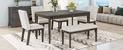 6-Piece Farmhouse Dining Set Beige Gray