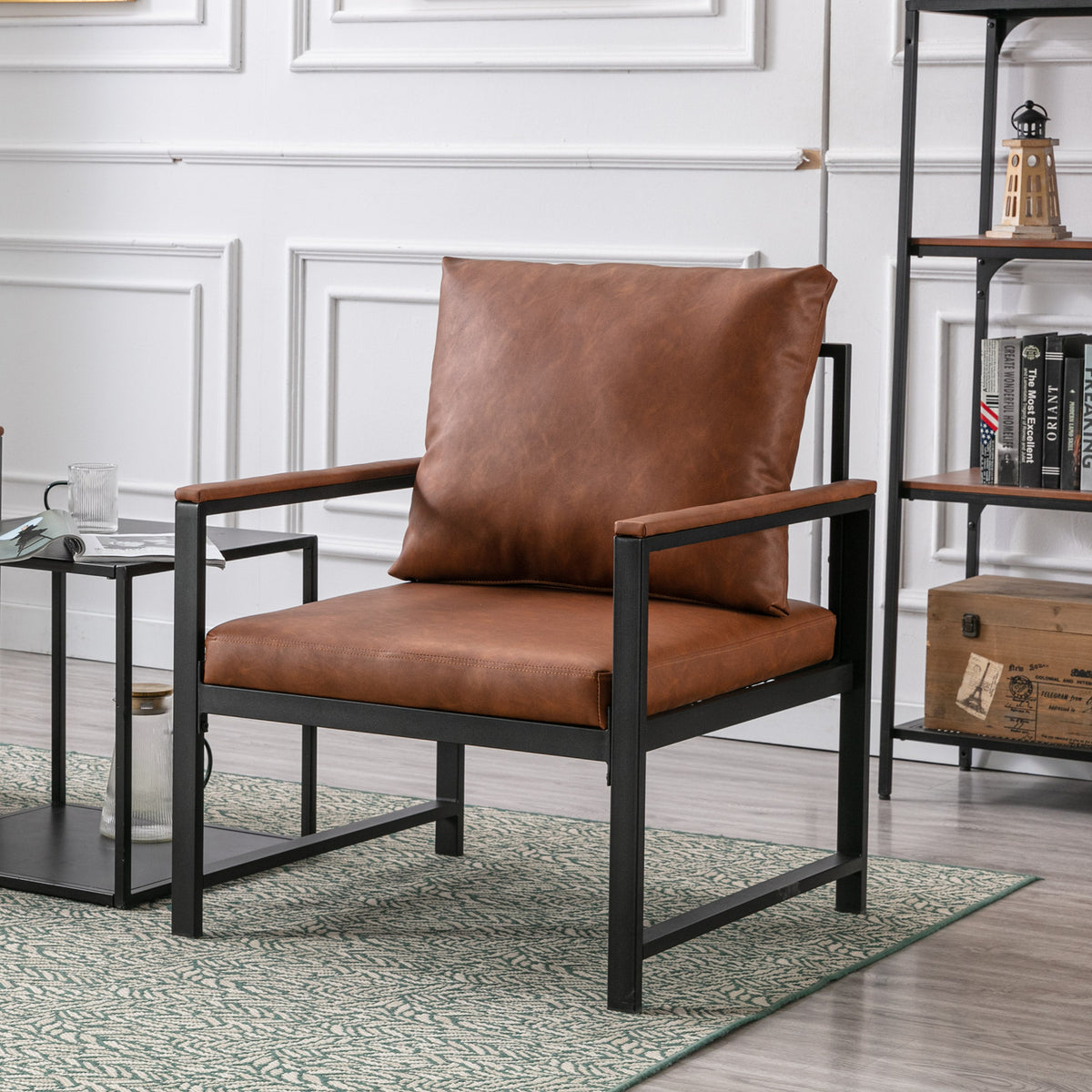 Faux Leather Accent Chair – Burnt Orange