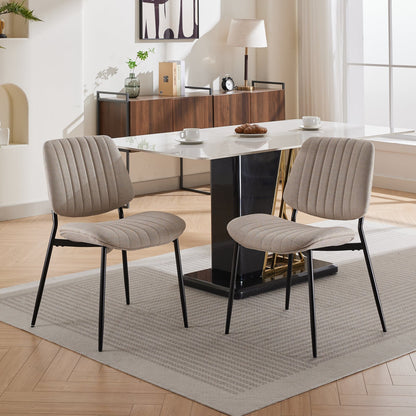 Beige 2-Piece Linen Dining Chair Set – Modern Retro Bentwood Back with Metal Legs