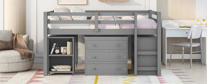 Full Loft Bed with Rolling Desk White