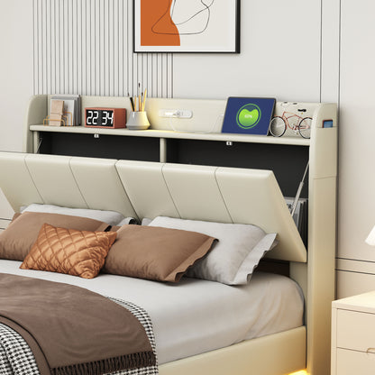 Platform Bed with Sensor Light and USB Beige