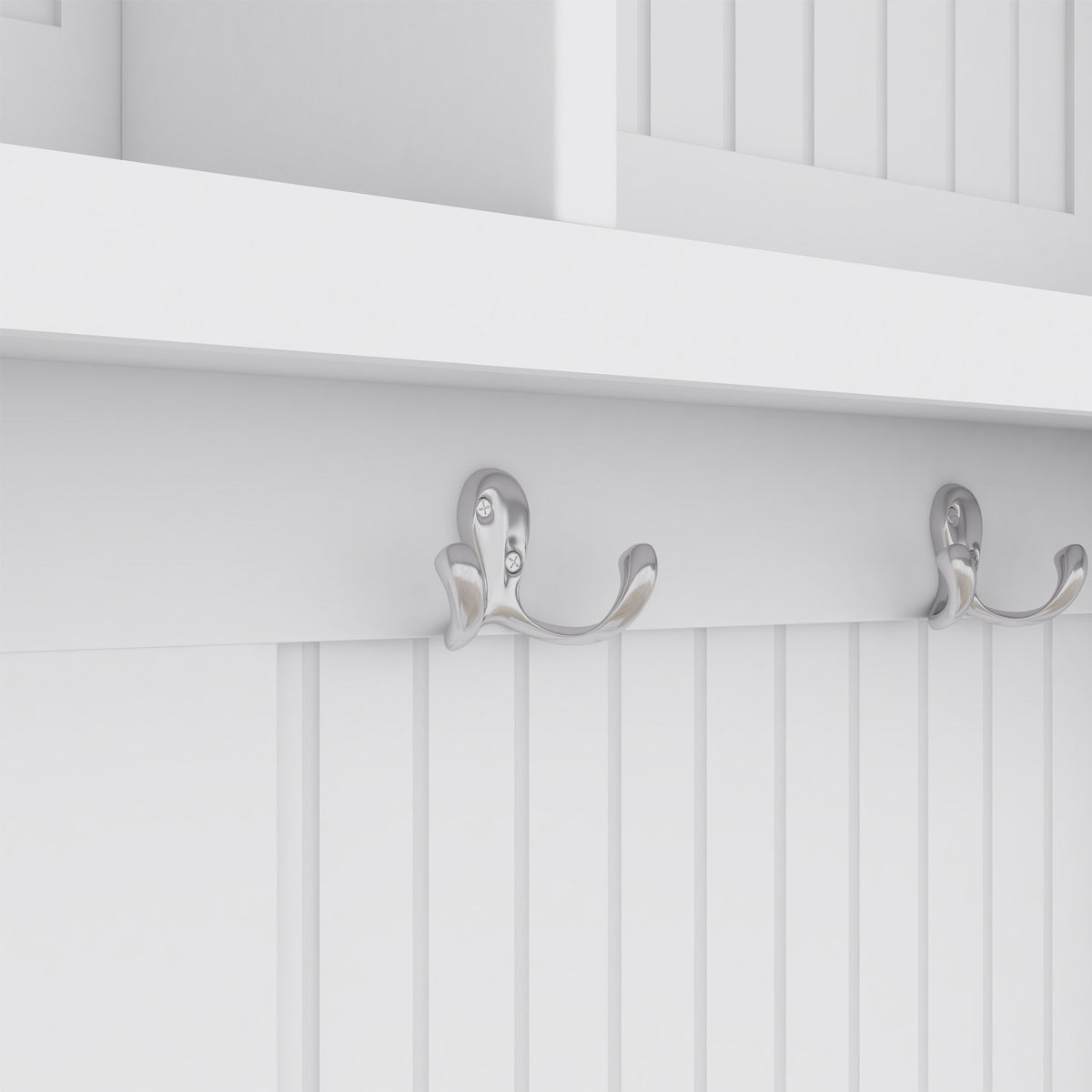 White Hall Tree Bench with Coat Hooks