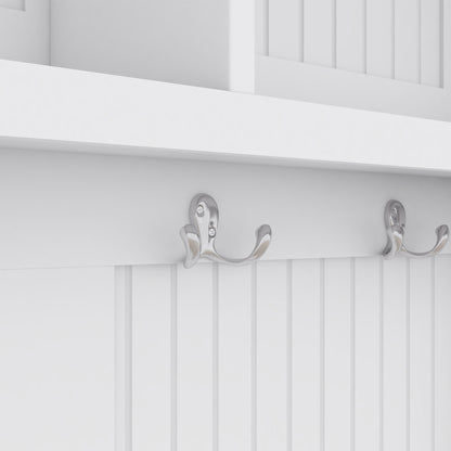 White Hall Tree Bench with Coat Hooks
