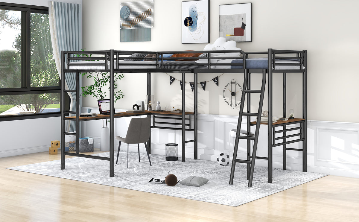 Twin Metal Loft Bed with Desk Black