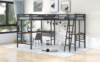 Twin Metal Loft Bed with Desk Black