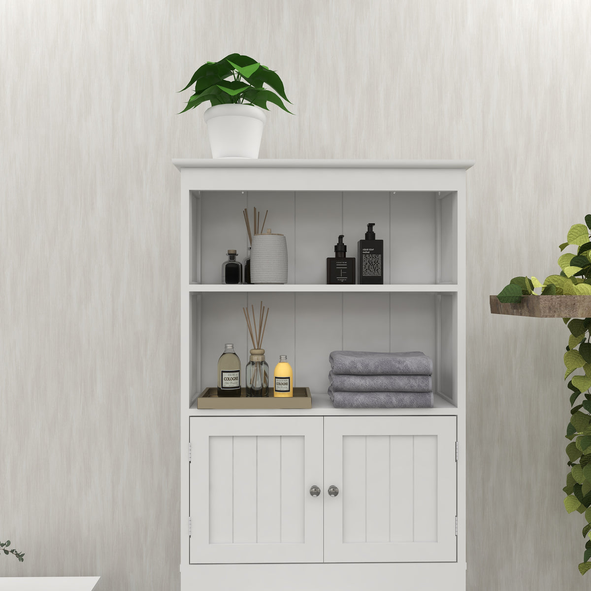 2-Tier Over-Toilet Storage Cabinet – Wood Finish Bathroom Spacesaver with 2 Doors