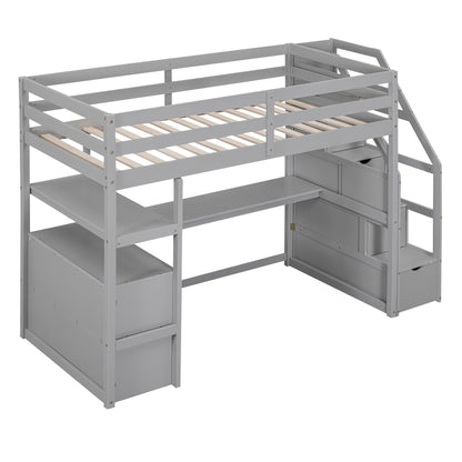 Twin Loft Bed with Storage Gray