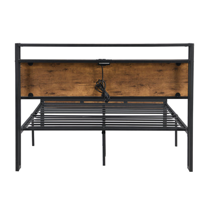 Metal Platform Bed with USB Liner Beige