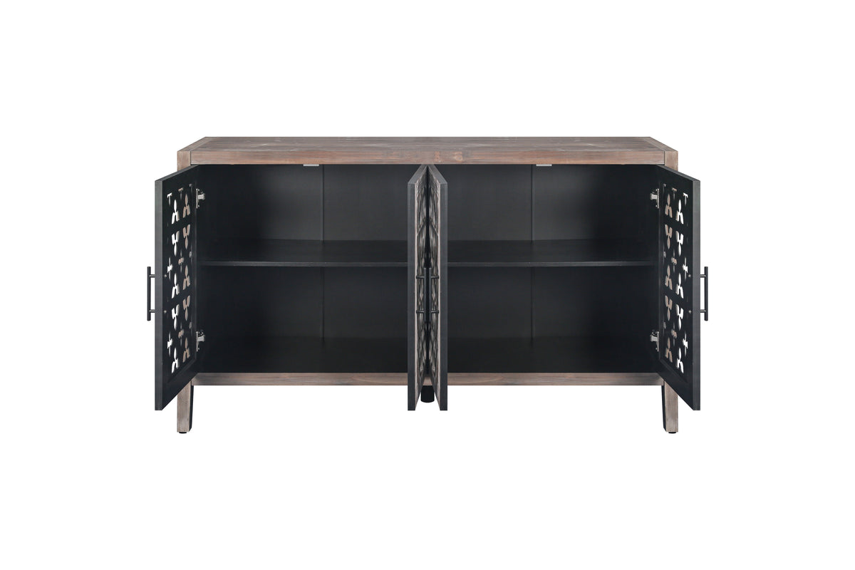 Four-Door Country Media Cabinet with Shelves Brown
