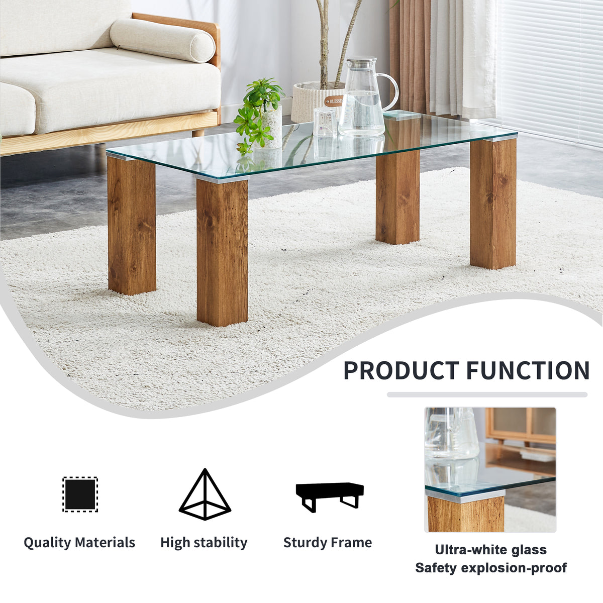 Glass-Top Coffee Table Set of 2 Transparent