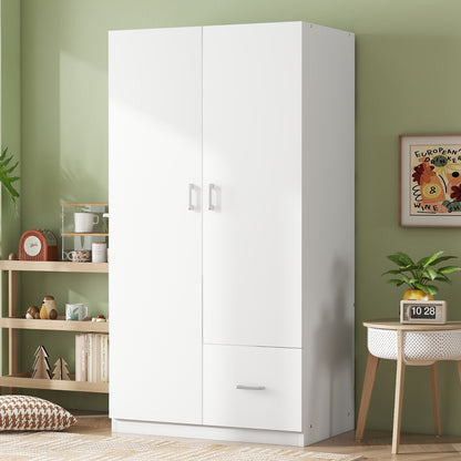Double Wardrobe with Hanging Rod and Shelves White