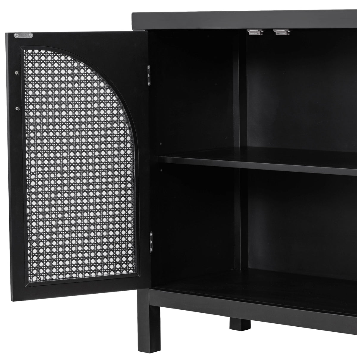 Storage Sideboard with Rattan Doors Black
