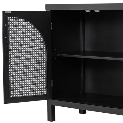 Storage Sideboard with Rattan Doors Black