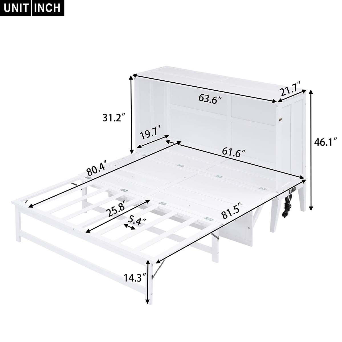 Queen Size Murphy Bed with USB Ports and Storage Shelf