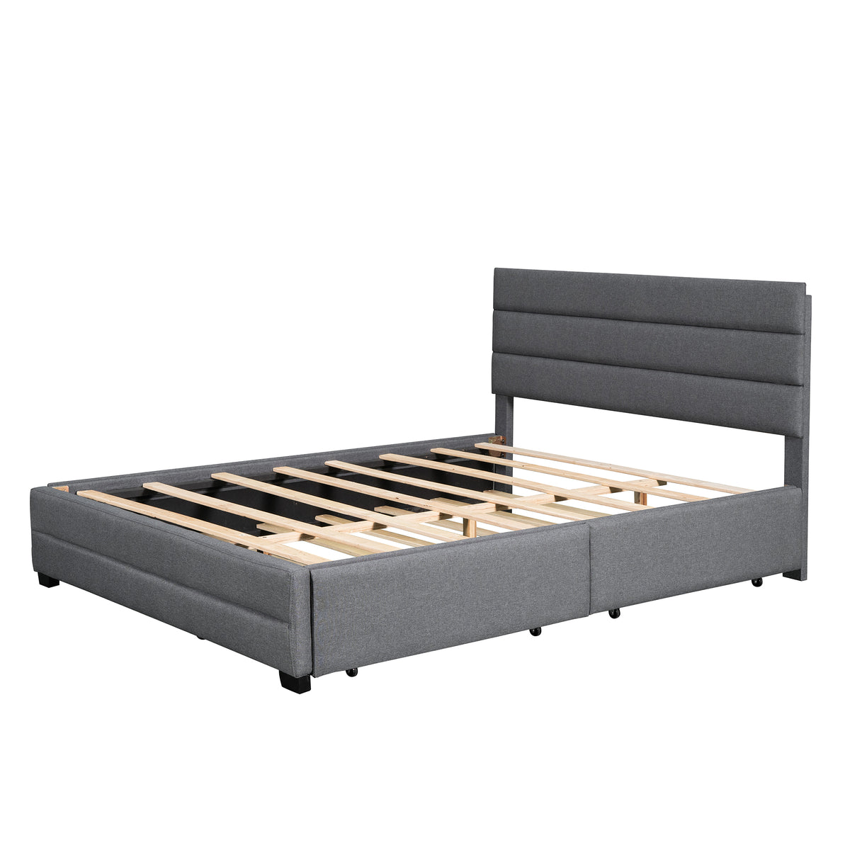 Queen Upholstered Bed with Trundle Gray