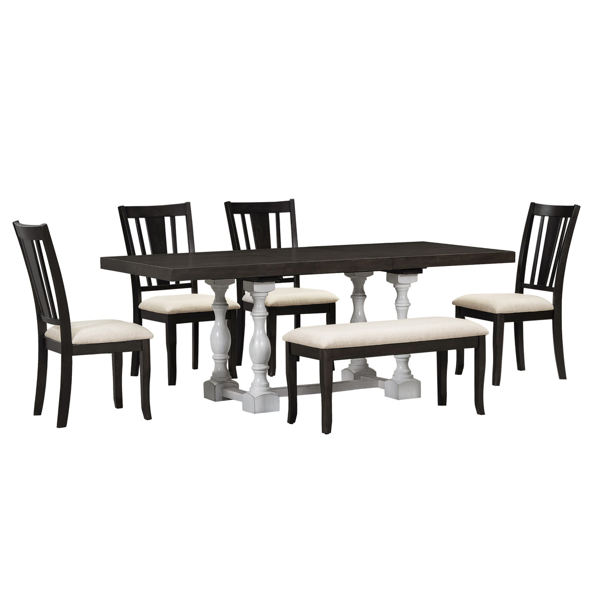 6-Piece Extendable Dining Set Distressed White