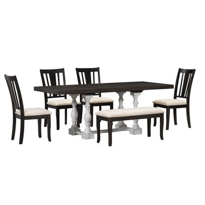 6-Piece Extendable Dining Set Distressed White