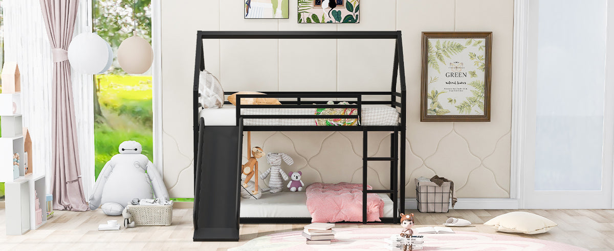 House Twin Bunk Bed with Ladder Black